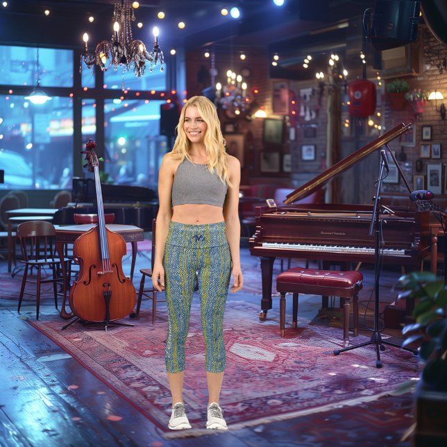 Trendy Blue and Yellow: Logos und Text personalisi Capri Leggings (Von Creator hochgeladen)