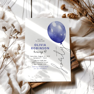 Trendy Blue Balloon 40. Geburtstag Einladung