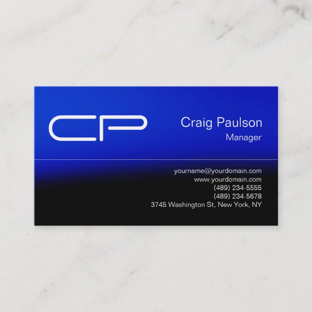Trendy Blue Black Chic Monogram Business Card Visitenkarte (Vorderseite)