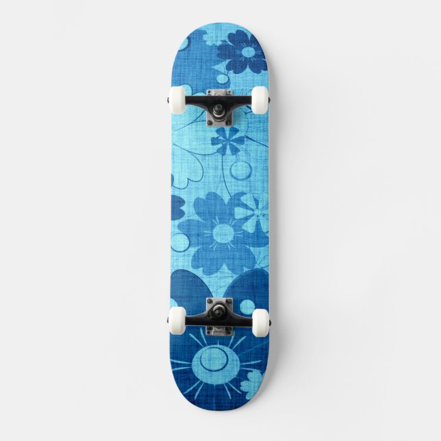Trendy Blue Blume Vintag Skateboard (Vorderseite)