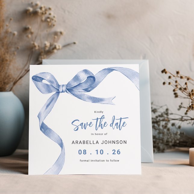 Trendy Blue Bow Graduation Save The Date (Von Creator hochgeladen)