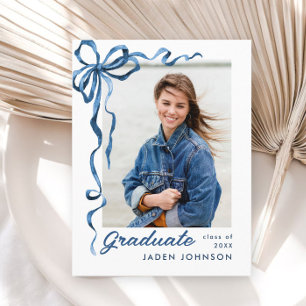 Trendy Blue Bow Ribbon FOTO Graduation Party Postkarte