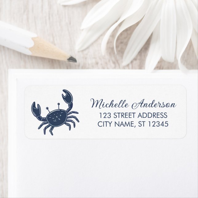 Trendy Blue Crab Nautical Return Address Label (Insitu)