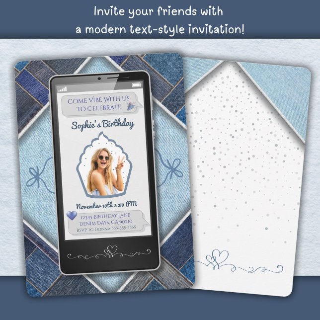 Trendy Blue Denim Handy zum Geburtstag Einladung (Trendy Blue Denim Cell Phone Birthday Invitation)