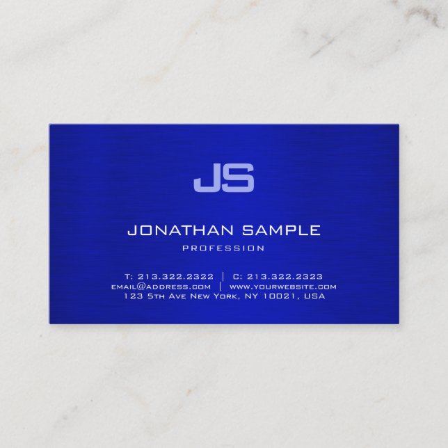 Trendy Blue Design Minimalistisch Monogram Elegant Visitenkarte (Vorderseite)
