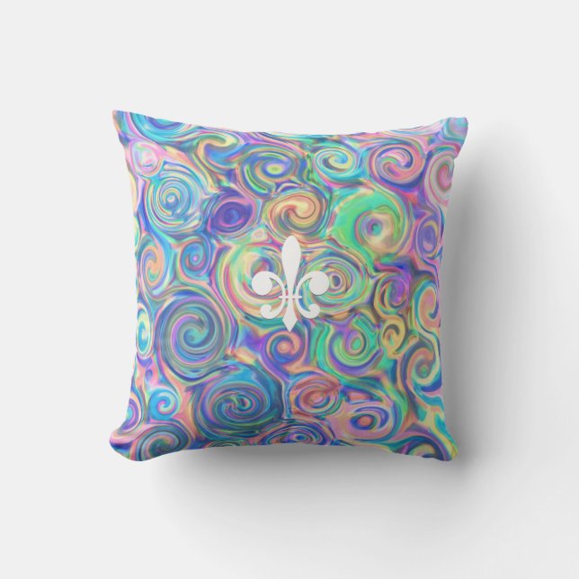 Trendy Blue Fleur-De-Lis Design Kissen (Vorderseite)