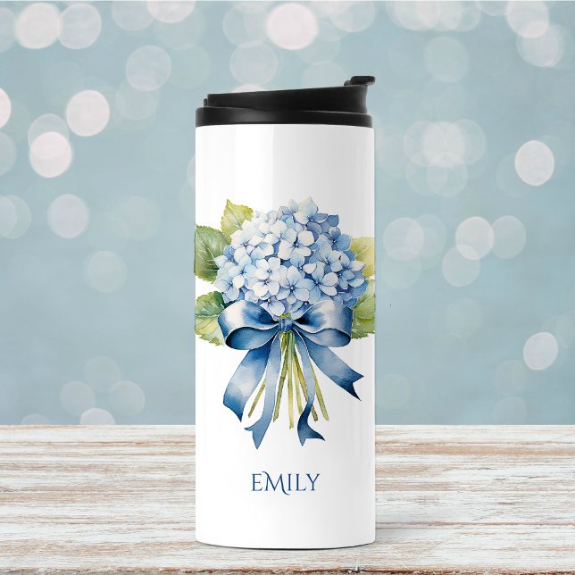 Trendy Blue Floral Bridesmaid Vorschlag Thermosbecher (Blue Hydrangea Thermal Tumbler)