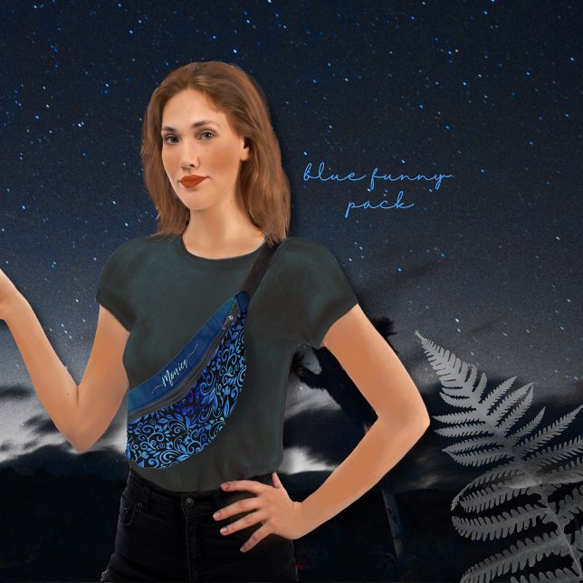 Trendy Blue Floral Gradient Muster Name Bauchtasche (Trendy Blue Floral Gradient Pattern Name Fanny Pack)