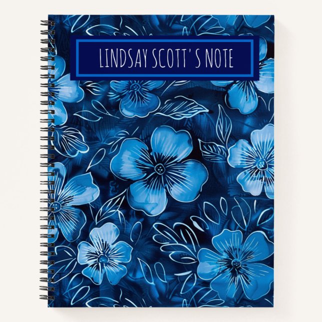 Trendy Blue Floral Individuelle Name Keepake Noteb Notizbuch (Vorderseite)