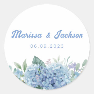 Trendy Blue Floral Wedding Umschlag Aufklebers Runder Aufkleber