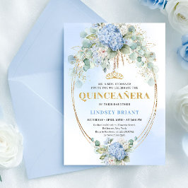 Trendy Blue Flowers Eucalyptus Quinceañera Invite Einladung