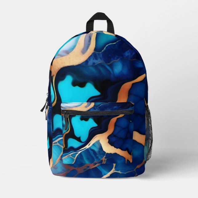 Trendy Blue Gelb Gold Imitate Marmor Bedruckter Rucksack (Vorderseite)