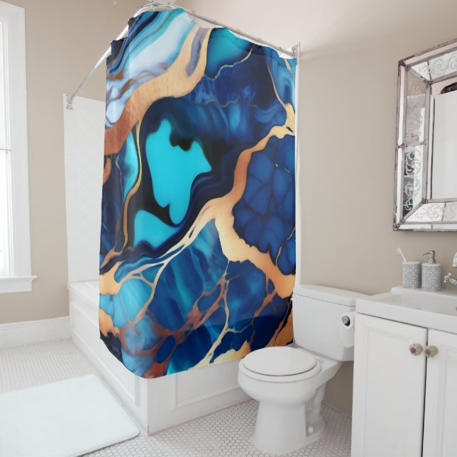 Trendy Blue Gelb Gold Imitate Marmor Duschvorhang (Beispiel)