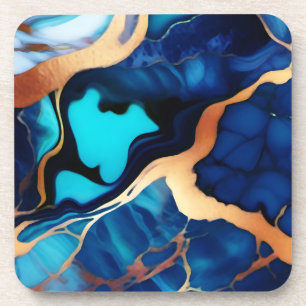 Trendy Blue Gelb Gold Imitate Marmor Getränkeuntersetzer