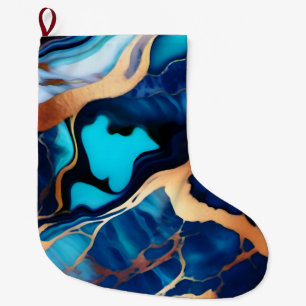 Trendy Blue Gelb Gold Imitate Marmor Großer Weihnachtsstrumpf
