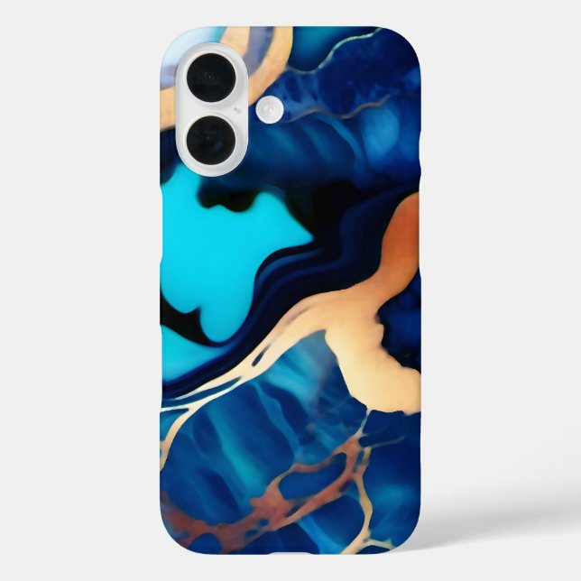 Trendy Blue Gelb Gold Imitate Marmor iPhone 16 Hülle (Rückseite)