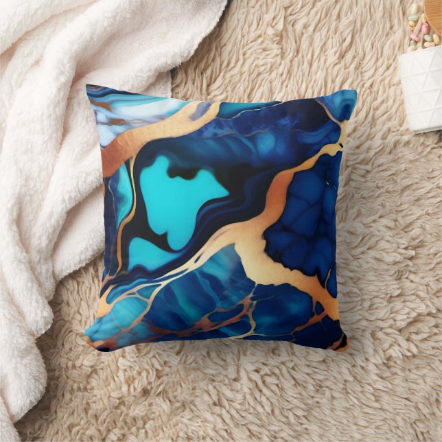 Trendy Blue Gelb Gold Imitate Marmor Kissen (Decke)