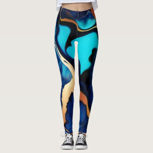 Trendy Blue Gelb Gold Imitate Marmor Leggings