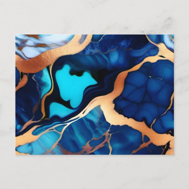 Trendy Blue Gelb Gold Imitate Marmor Postkarte (Vorderseite)