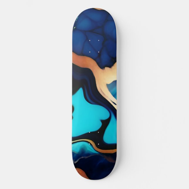 Trendy Blue Gelb Gold Imitate Marmor Skateboard (Vorderseite)