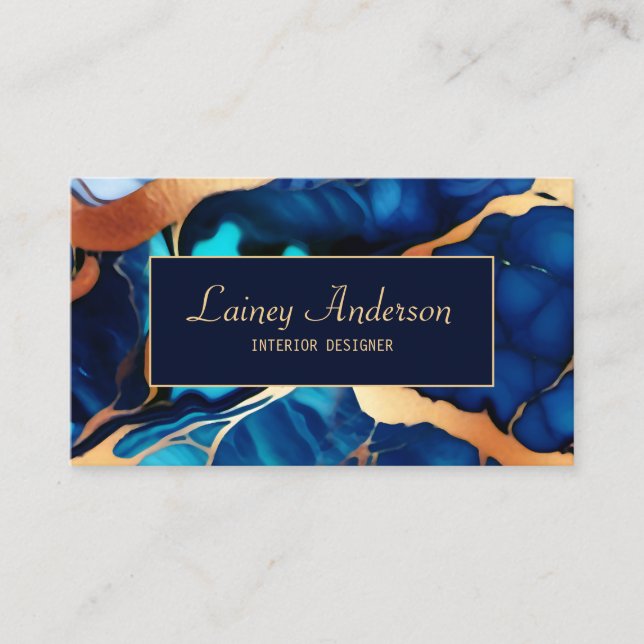 Trendy Blue Gelb Gold Imitate Marmor Visitenkarte (Vorderseite)