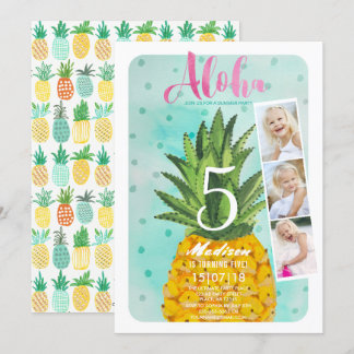 Trendy blue & gelb tropische Ananas Frucht Einladung