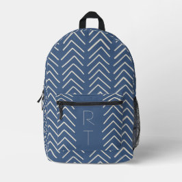 Trendy Blue Geometric Arrows Monogram Initials Bedruckter Rucksack