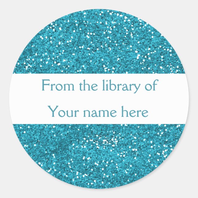 Trendy Blue Glitzer Personalisierte Buchzeichen Runder Aufkleber (Vorderseite)