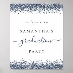Trendy Blue Glitzer Welcome Graduation Party Poster