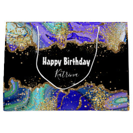 Trendy Blue Gold Agate Marbled Große Geschenktüte