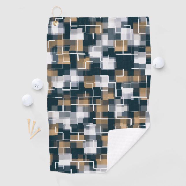 Trendy Blue Gold Brown Schwarz-weiß Kariert Golfhandtuch (Insitu)