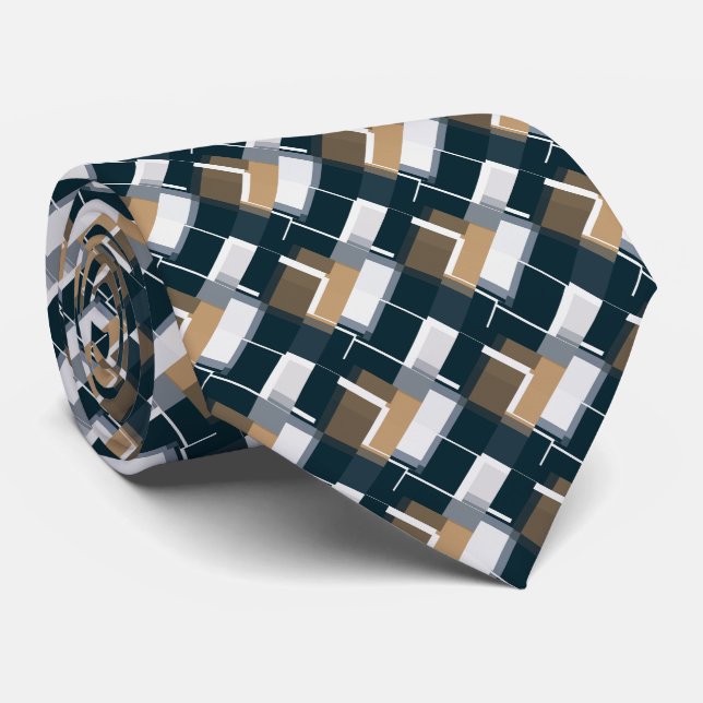 Trendy Blue Gold Brown Schwarz-weiß Kariert Krawatte (Gerollt)
