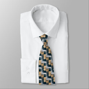 Trendy Blue Gold Brown Schwarz-weiß Kariert Krawatte