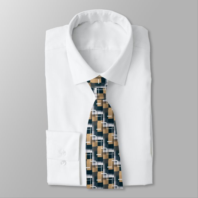 Trendy Blue Gold Brown Schwarz-weiß Kariert Krawatte (Gebunden)