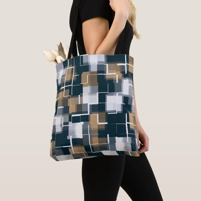 Trendy Blue Gold Brown Schwarz-weiß Kariert Tasche (Von Nahem)
