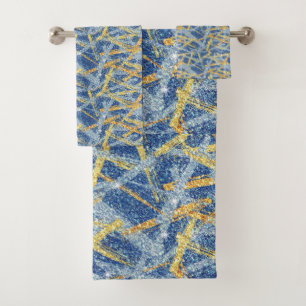 Trendy Blue Gold Parties scintillant Brush Strokes