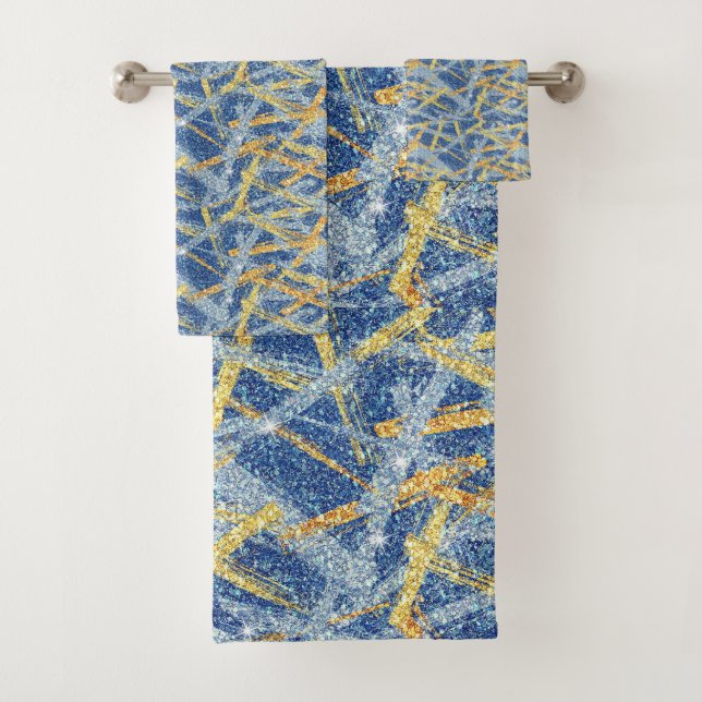 Trendy Blue Gold Parties scintillant Brush Strokes (En situation)