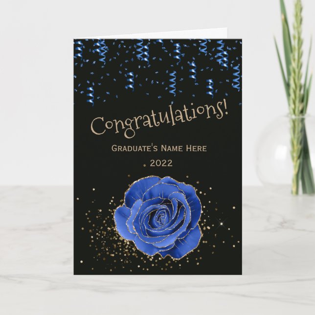 Trendy Blue Gold Rose Herzlichen Glückwunsch Absch Karte (Vorderseite)