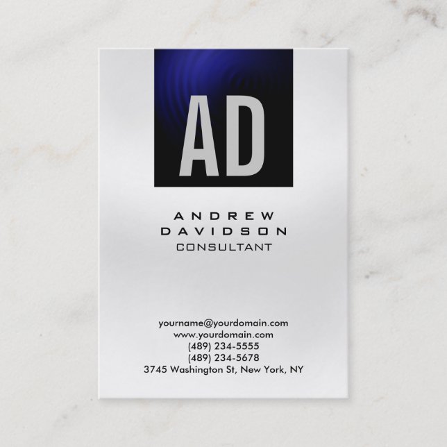 Trendy Blue Gray Monogram Consultant Business Card Visitenkarte (Vorderseite)