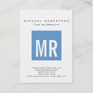 Trendy Blue-Gray Monogram White Business Card Visitenkarte