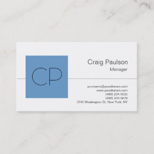 Trendy Blue Grey White Monogram Business Card Visitenkarte