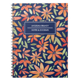 Trendy Blue & Orange Watercolor Blume Notebook Notizblock