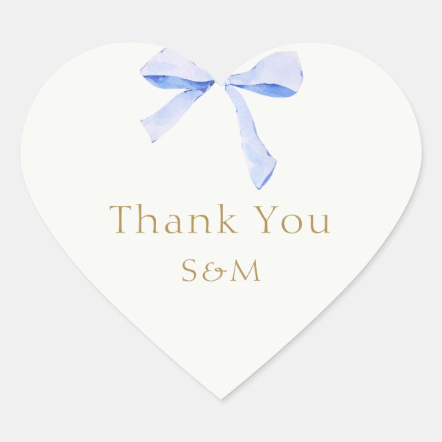 Trendy Blue Ribbon Wedding Thank You Herz-Aufkleber (Vorderseite)