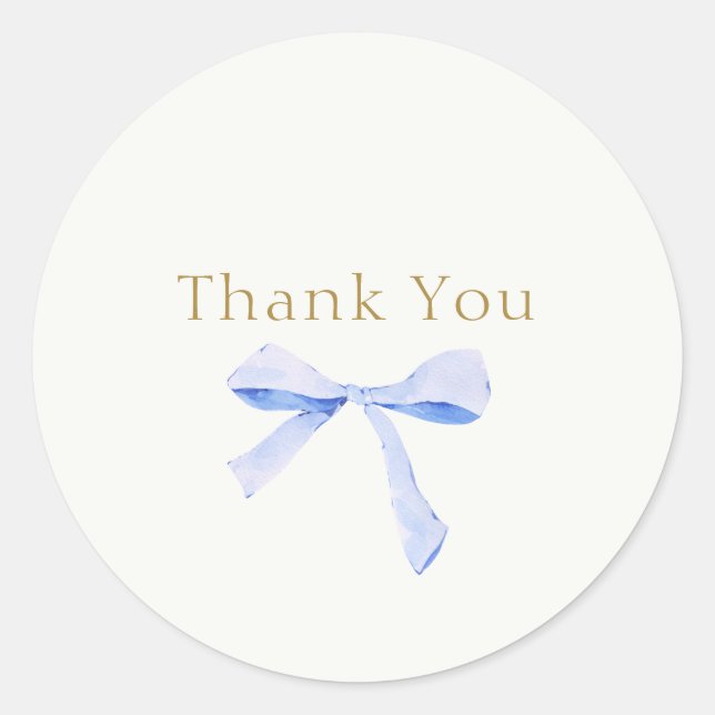 Trendy Blue Ribbon Wedding Thank You Runder Aufkleber (Vorderseite)