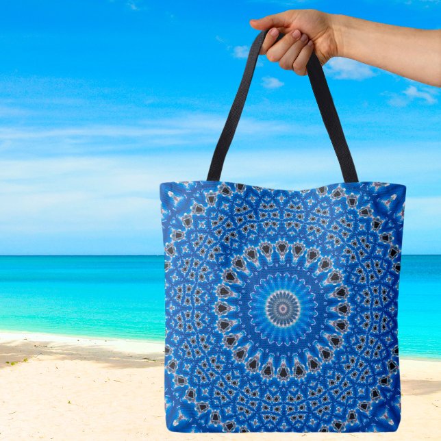 Trendy Blue Sapphire Island Boho Tasche (Trendy Blue Black Island Boho Print Canvas Eco-Friendly  Shopping Beach Tote Bag)