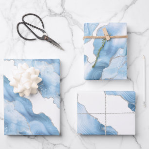 Trendy Blue Silver Agate Geschenkpapier Set