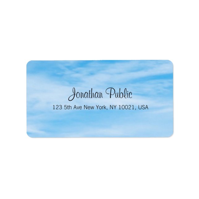 Trendy Blue Sky White Clouds Moderne Kalligrafie Adressaufkleber (Vorne)
