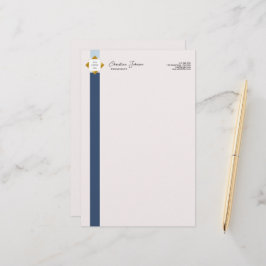 Trendy Blue Stripes Gold Logo Briefpapier