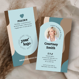 Trendy Blue & Taupe Groovy Retro Logo Foto Visitenkarte