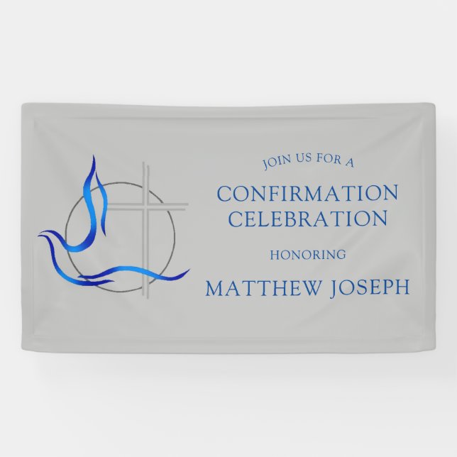 Trendy Blue und Gray Cross Dove Bestätigung Banner (Horizontal)